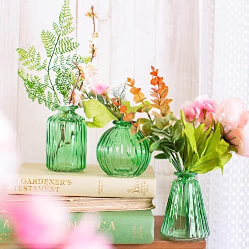 Image of Sass & Belle Green Glass Bud Vases - Set Of 3 - Glass Vases for Table Decoration, Mini Flower Vase for Home, Table Decor, Sass and Belle Decorative Design, Green Vase