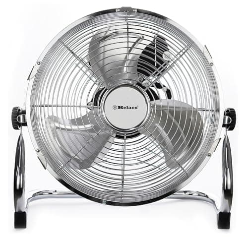 Image of Belaco 9-Inch Metal Floor Fan, High Velocity Chrome Cooling Fan, 3-Speed Free-Standing Air Circulator with Adjustable Tilt for Home, Office, Bedroom, Living Room, Gym & Garage