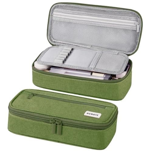 Image of WEMATE Large Pencil Case,Pencil Case for Women & Men, Pencil Pouch, Marker Pen Case,Portable Stationery Pencil Bag for Office Army Green