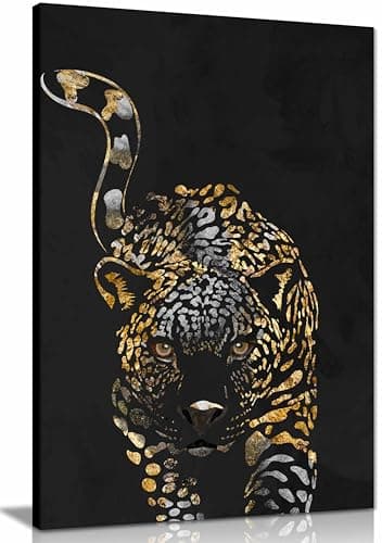 Image of Black Gold Jaguar Framed Canvas Print, Pictures for Home Walls, Bedroom, Living Room & Bathroom Decor 91x61cm (36x24in)