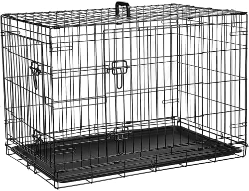 Image of Cardys Medium Sized Dog Crate | Puppy Cage with 2 Doors Dual Access | Easy Clean Removable Plastic Tray | Folding Metal Frame | Portable Training Travel Crate 30 inch - Sliding Locks & Carry Handle