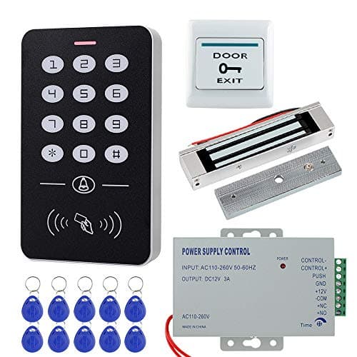 Image of HFeng Full Access Control System Kit with Electric Strike Magnetic Lock + RFID Keypad + Power Supply + 10pcs RFID Keyfobs Tags (with 180KG Lock)