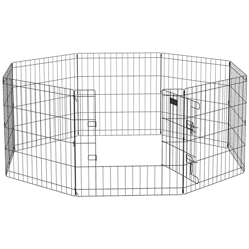 Image of PawHut Dog Pen, 8 Panel Dog Playpen DIY Design with Door, for Small-sized Dogs, Puppies, Small Animals, for Indoor/Outdoor Use, 61cm High