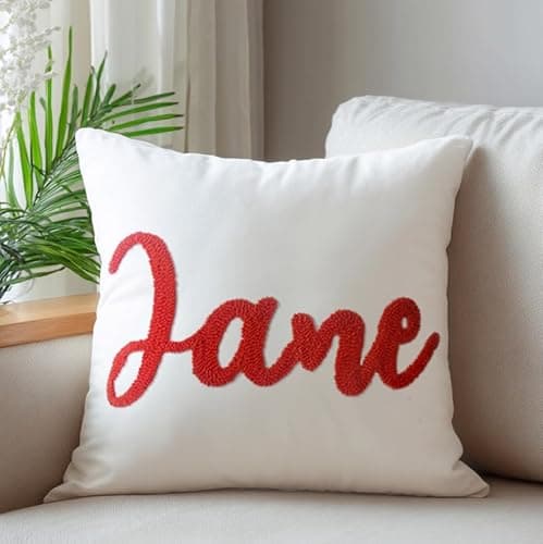 Image of Wucidici Personalised Cushion, Custom Embroidered Name Pillow Customised Home Decoration Cushion Cotton Pillowcase for Bedrooms, Sofas, Children's Rooms - Optional Pillow Insert 45X45cm
