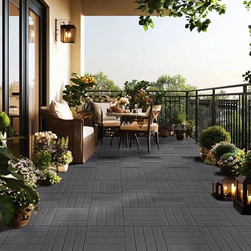 Image of Garden Gear WPC Decking Tiles 30x30cm Interlocking Non-Slip Outdoor Flooring, Fade-Resistant & Weatherproof, Easy to Install, Walnut or Dark Grey (Grey 10)