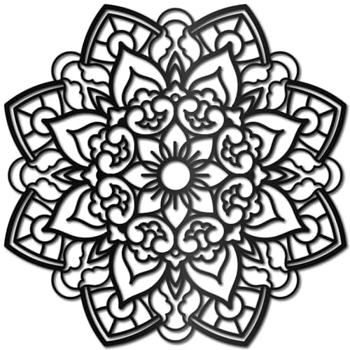 Image of CREATCABIN Metal Mandala Wall Decor Black Flower Wall Art Decor Silhouette Flower Laser Cut Hanging Sign Ornament Wall Decoration Minimalist for Garden Indoor Bedroom Office 11.8x11.8Inch