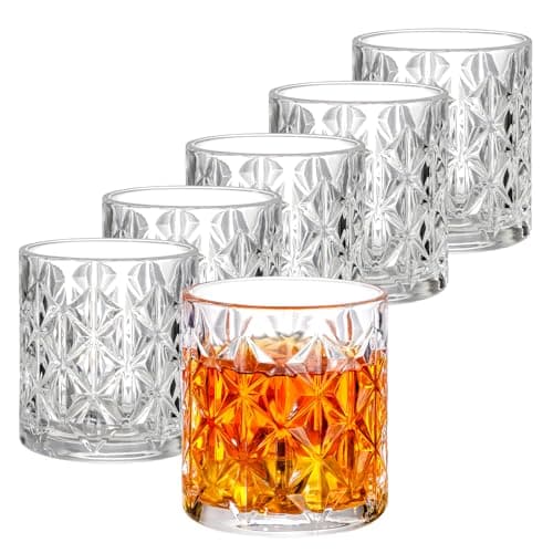 Image of Vinsani Set of 6 Royal Whisky Tumblers 300ml Glasses Crystal Cut Transparent Vintage Whiskey Rum Cocktail Drinkware Glasses Bar Gift Set for Men Women