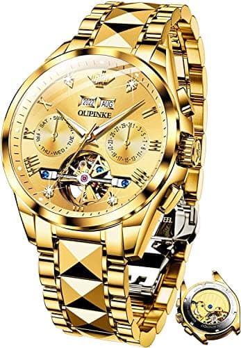 Image of OLEVS Automatic Watch for Men Self Winding Tourbillon Mechanical Business Luxury Gold Face Waterproof Luminous Sapphire Crystal Wrist Watch