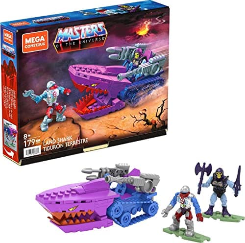 Image of MEGA Construx Masters of the Universe Land Shark - Collectible Attack Vehicle Set - Moving Jaws - 2 Micro Figures - 178 Bricks - Gift for Kids 8+ - HDK07