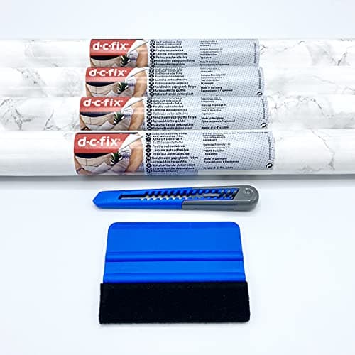 Image of Vinyl Warehouse 4 rolls of 67cm x 2m White/Grey Marble d-c-fix Sticky Back Vinyl Furniture Wrap + Application Kit