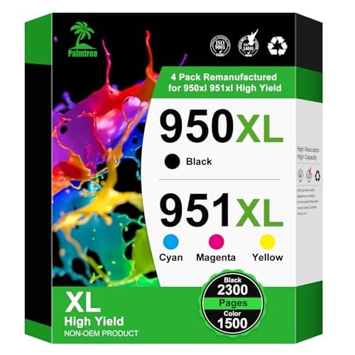 Image of 950XL 951XL Ink Cartridges Multipack Remanufactured for HP 950/951 XL Ink Cartridges Combo Pack and 950XL HP 951XL Compatible with Officejet Pro 8620 8610 8600 8100 8615 251DW (4 Pack)
