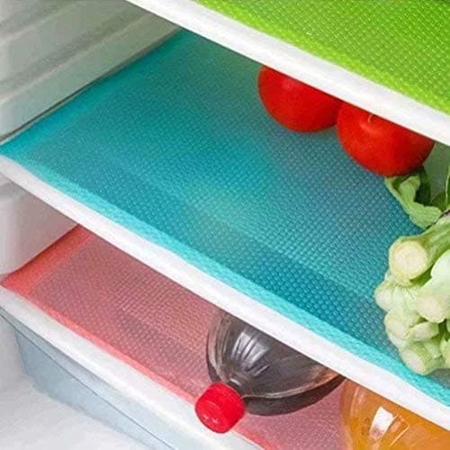 Image of Pack of 4 Kitchen Fridge Drawer Food Fresh Saver Liner Mat Refrigerator pad Preserving Pad Refrigerator Mats Fridge Base Placemats Coasters Kitchen Pads (blue)