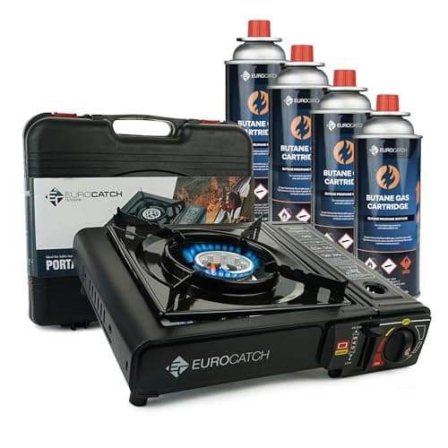 Image of Eurocatch Gas Cooker - incl. 4 Gas Bottles - Gas Stove - Camping Cooker - Gas Burner - Gas hob - Gas Cooker - Carrying Case