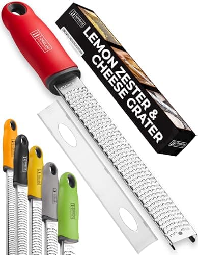 Image of ORBLUE Lemon Zester and Grater – Stainless Steel Citrus Zester Tool for Lemon & Lime, Fine Zesting & Grating for Baking & Cooking - Red
