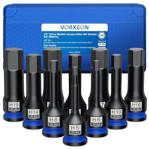 Image of VORXEON 10pcs 1/2 Impact Hex Socket Set en 42CRMO Heavy Duty Allen Key Socket Set 1/2 Drive for Impact Wrench 5mm 6mm 8mm 10mm 12mm 14mm 16mm 17mm 18mm 19mm with Storage Case