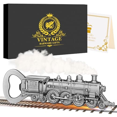 Image of LULLEA Steam Locomotive Bottle Opener, Ideal Beer Opener Gift for Him, Dad, Boyfriend, Birthday Present, Silver Train with Gift Box, Perfect for Train Fans