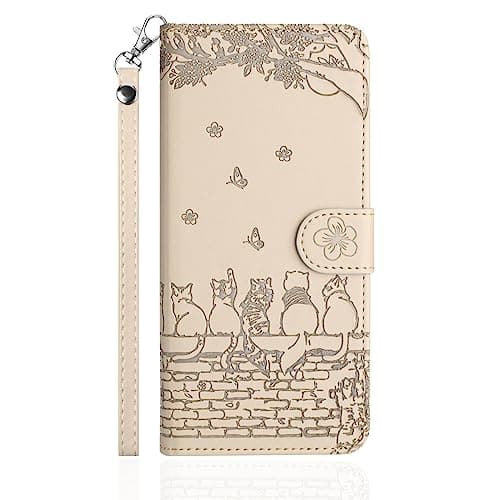 Image of Butnyeoe for iPhone 6s Plus Phone Case with Card Holder and Strap Magnetic, iPhone 6 Plus Flip Case for Women Cute Cats Leather Wallet Cover-Beige/Khaki