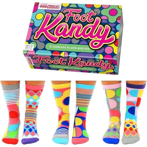 Image of United Oddsocks Foot Kandy, 6 Mix & Match Colourful Socks for Women – UK 4-8, EUR 37-42, US 6.5-10.5 – Sweet-Inspired Crew Socks in a Gift Box, Fun, Quirky Present for Birthdays, Christmas & More
