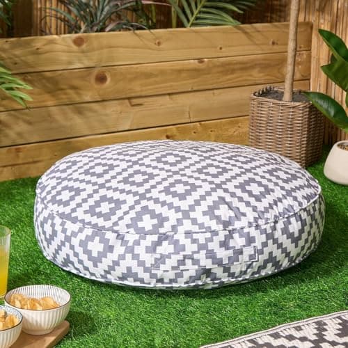 Image of OHS Floor Cushion Grey Geometric Large Outdoor Cushions Filled, Soft Comfy Garden Cushions Waterproof Seat Pad for Living Room Patio Balcony Round Cushion Indoor Outdoor Seat Pads, 60cm