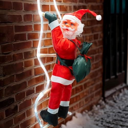 Image of GloBrite 60cm Hanging Santa Climbing Rope with 48 LED Lights - 95cm Height - 5m Lead Wire - 8-Mode Plug for Outdoor Christmas Decorations, Garden, and Window Displays - Outside Christmas Decorations