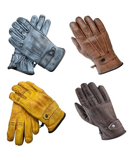 Image of GearX Distress Soft Aniline Leather Gloves Motorcycle Classic Fashion Moped Motorbike Touring Bobber Chopper Rider ATV Quad Bike Riding Driving Cycling Glove, Brown, XL