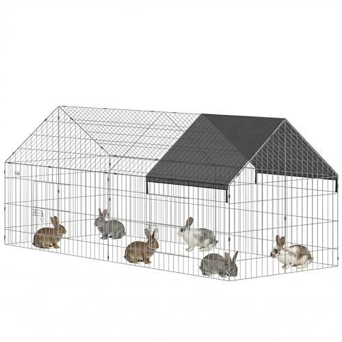 Image of PawHut Rabbit Run Playpen Rectangular with Pitched Roof & Lockable Doors, 180L x 75W x 75H cm, Protective Cover, Small Animal Play Pen, Chicken Coop, Guinea Pig Tortoise Pen Outdoor Indoor, Black