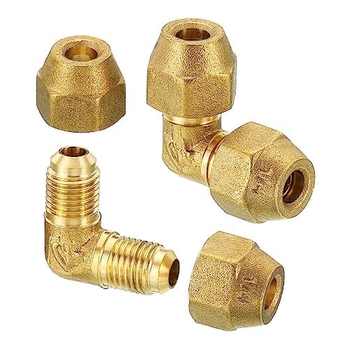 Image of PATIKIL 1/4" x 1/4" Brass Pipe Fitting, 2 Pack Flare 90 Degree Elbow Tube Fitting Pipe Adapter Connector with Nut for Air Conditioner Refrigeration Plumbing