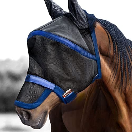 Image of Harrison Howard Maskology Supreme Horse Fly Mask Stellar UV Protection with Detachable Nose Cover Well-Received 2-in-1 Mask Navy M Cob