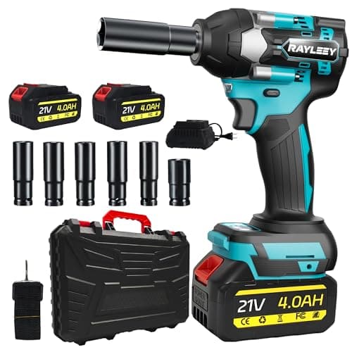 Image of Cordless 1/2 Inch Impact Wrench,1000 N.m(740 Ft-lbs) Brushless High Torque Electric Impact Gun, 3000RPM Power Impact Driver, 2X 4.0AH Li-ion Battery,Charger & 6Pcs Sockets for Car Home DIY Furniture