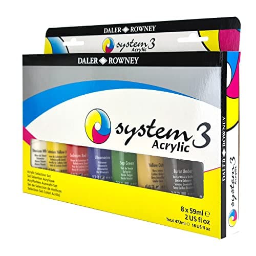 Image of Daler-Rowney System3 59ml Acrylic Paint Selection Set, 8 x Assorted Vibrant Colours, Multi-Surface, For Professional Artists & Students
