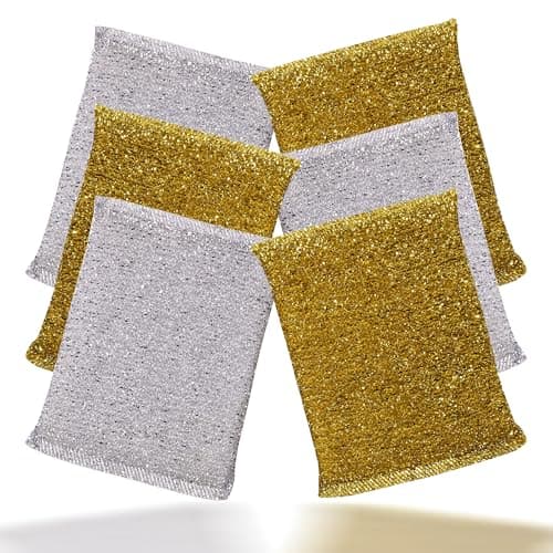 Image of New 6 Pack Metallic Scouring Pads Non Stick Scratch Kitchen Scourer