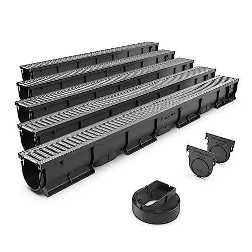 Image of Vodaland EASY 1 Slim Plastic channel drain kit with galvanised steel grating - load class A15 (5 Pack)