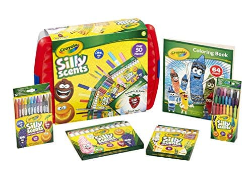 Image of CRAYOLA Silly Scents Colouring Tub - Over 50 Scented Crayons, Markers & Pencils (Including a 64 Page Colouring Book) | Ideal for Kids Aged 3+
