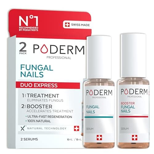 Image of Poderm Pack Duo 2-in-1 Anti Fungal Nail Treatment for Severe Nail Infections | Swiss-Made Serum & Booster | No Filling Needed | Nail Fungus Treatment for Damaged Toenails | Created by a Podiatrist