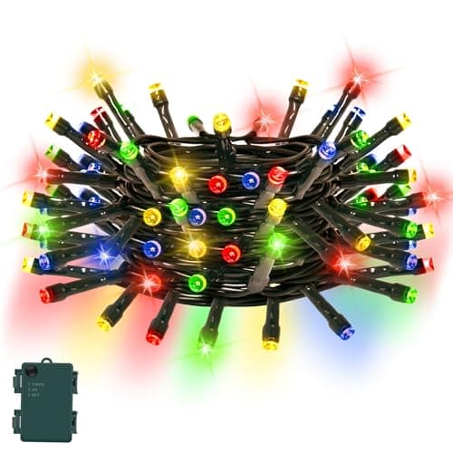Image of Gcstnn Battery Operated Christmas Lights, 5M/16.4Ft 50LED Outdoor Fairy Lights with 6h Timer,IP65 Waterproof String Lights On Green Cable,for Bedroom Xmas Tree,Garden,Indoor Decorations,Multicolor