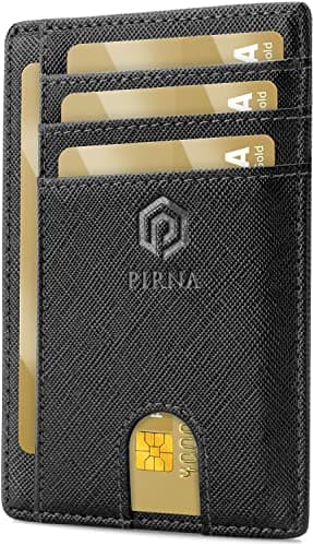 Image of PIRNA Slim Wallet for Men | RFID Blocking Minimalist Credit Card Holder – Thin Card Wallet with Small Money Pocket & Gift Box for Men's in UK, Slim Mens Wallets UK (Black Saffiano Wallet)