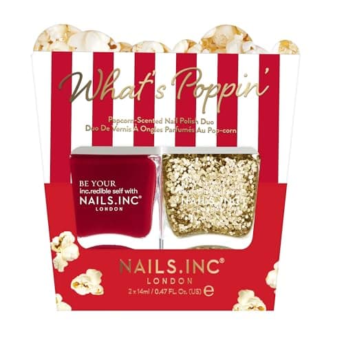 Image of Nails Inc Be Your Inc.redible Self What's Poppin' Popcorn Scented Nail Polish Duo, Butter Fragrance, Long Lasting, No Chip, Smudge Proof, Cruelty Free, Vegan, 2 Piece Set