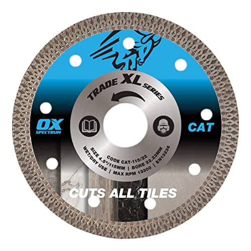 Image of OX Trade XL Cuts All Tiles Diamond Blade – 115mm Dia x 22mm Bore, Ultra-Thin 1.3mm Segment Long Life Blade for Ceramic & Medium-Hard Natural Stone, Chip Free Cutting, Wet & Dry Cut, CAT-115/22