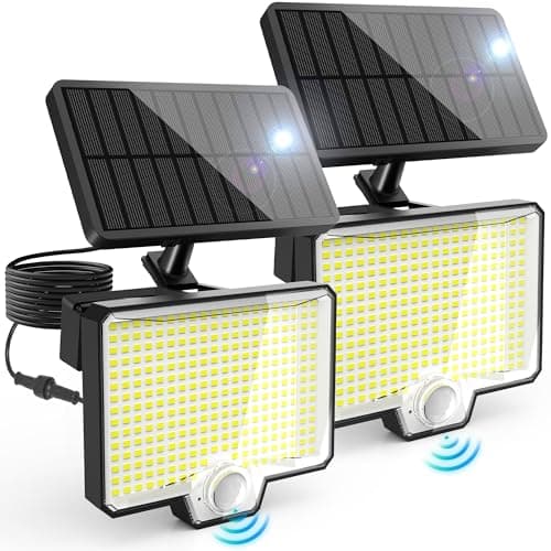 Image of Solpex 294 LED Split Solar Motion Sensor Outdoor Lights, IP67 Waterproof Solar Flood Lights, Security Spot Lights for Porch Patio Yard Garage Fence Garden, 2 Pack Black