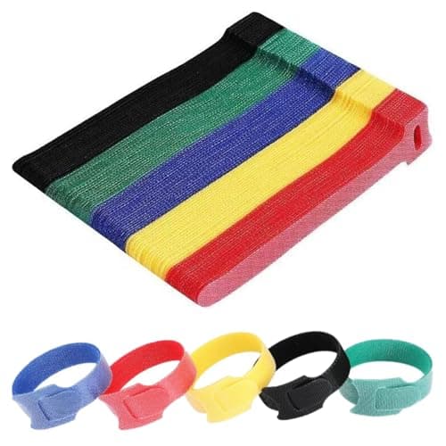 Image of Eastrise 50-Pack Reusable Cable Ties (150x12mm) | Black Hook-and-Loop Nylon Hook & Loop Straps | Heavy-Duty Cable Organiser for Headphones, Electronics & Under-Desk Management (5 Colors)