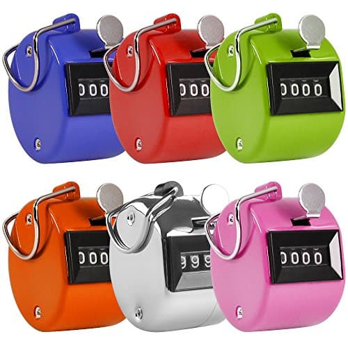 Image of AFUNTA Pack of 6 Color Hand Held Tally Counter 4 Digit Mechanical Palm Clicker Counter - Assorted Color Handheld Tally Counter for Lap/Sport/Coach/School/Event