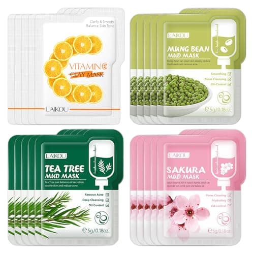 Image of 20 PCS Clay Face Mask Clay Mask Green Tea Deep Cleanse Mask Natural Clay Masks Skincare Deep Cleansing Natural Plant Extracts Face Masks Skincare for All Skin Types