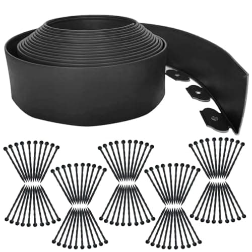 Image of 20M Garden Edging Borders,Lawn Edging Border[Extra Tall 10cm High] with 100pcs Stakes Flexible Landscape Edging Kit,Mini Plastic Fence for Yard,Landscaping,Flowerbeds,Grass,Tree-Black