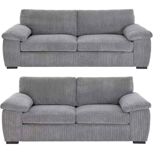 Image of Jumbo Cord 3+2 Seater Sofa Set: Redefine Your Living Space with Luxurious Comfort & Timeless Style – Deep Cushions, Sturdy Build & Ultra-Soft Fabric (Grey, 3+2 Seater)
