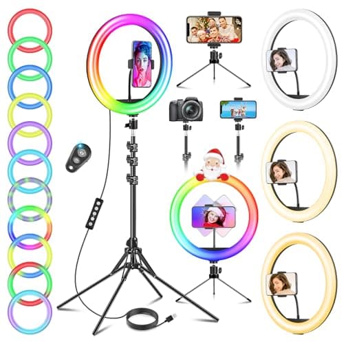Image of GerTong 11.5'' Ring Light with Tripod & Quadpod Stands, 40 RGB Modes & 13 Brightness, 69.5" Extendable Phone Holder with Remote for YouTube TikTok, Professional LED Selfie Circle Ringlight for Makeup