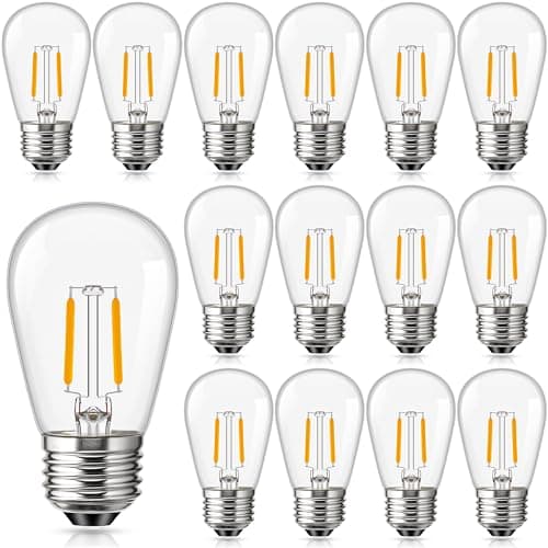 Image of Genixgreen Outdoor String Light Replacement Bulbs,1.5W E27 Screw Bulb ES S14 LED Bulb for Festoon/Backyard/Party/Patio/Garden,Clear Glass,2700k Warm White,10W-15W Equivalent,Non-dimmable,Pack of 15