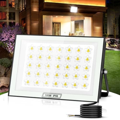 Image of papasbox 100W LED Floodlight Outdoor, 10000LM Super Bright, 6500K Cool White Outdoor Floodlight, IP66 Waterproof LED Spotlight, Security Light for Backyard, Driveway, Garage, Hallway, Garden