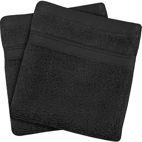 Image of Towelogy® Luxury Flannel Face Cloth | Ultra Soft 100% Cotton Face Towels | 33x33cm (Black, 2 Pack)
