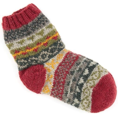 Image of Pachamama 100% Wool Bed Sofa Socks Fine Hand Knit Striped Fairisle Multicoloured Medium 4-7 Handmade Extra Warm Fair Trade (Rust, UK Footwear Size System, Adult, Women, Alpha, Medium, One Size)