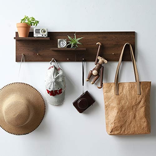Image of XAOMLP Wooden Pegboard Modular Display Organization Storage Wall Hooks Shelf 15.2in x 7.6in 2-Pack (Color:Walnut)